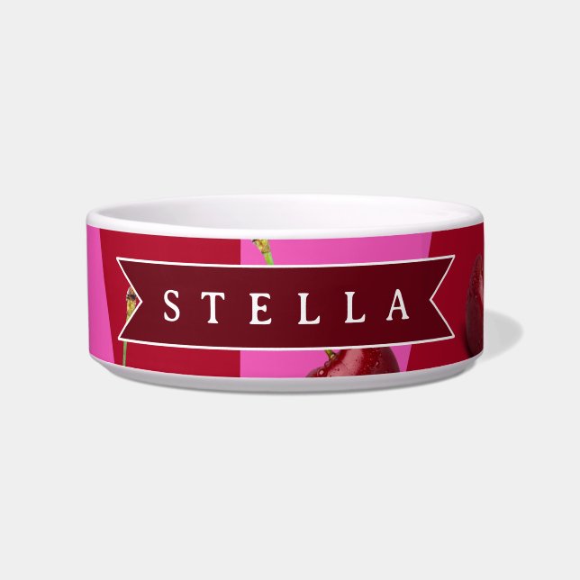 Persoonlijke Kersenruit Retro Aangepaste Naam Voerbakje (Voorkant)