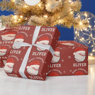 Persoonlijke Kerst Baseball Santa Hoed Naam Cadeaupapier