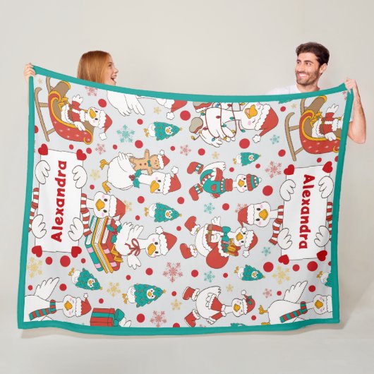 Persoonlijke Kerst Cute Gans Naam Fleece Deken (In situ)
