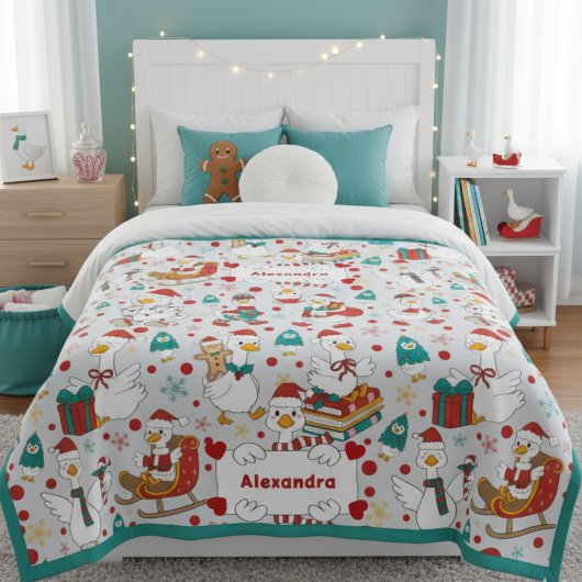 Persoonlijke Kerst Cute Gans Naam Sherpa Deken