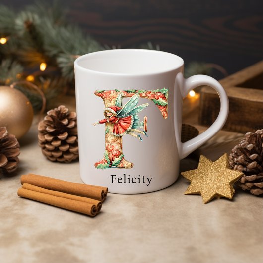 Persoonlijke Kerst Elf Monogram Initiaal F Koffiemok