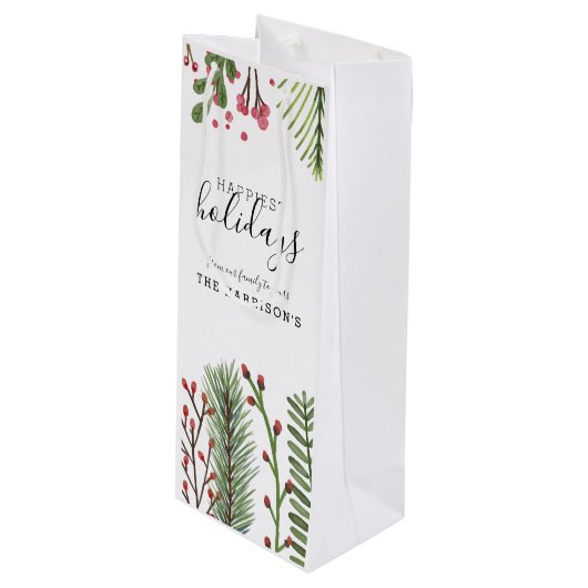 Persoonlijke Kerst Foliage Wijn Cadeautas (Voorkant Gekanteld)