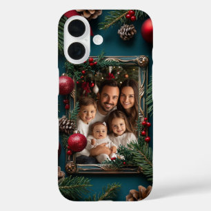 Persoonlijke Kerst Foto Frame Denneappels iPhone 16 Hoesje