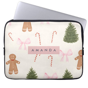Persoonlijke Kerst Gingerbread & Roze Strik Laptop Sleeve
