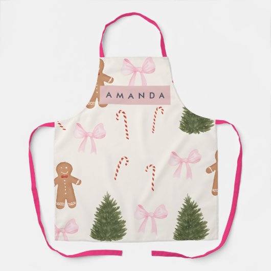 Persoonlijke Kerst Gingerbread & Roze Strik Schort (Voorkant)