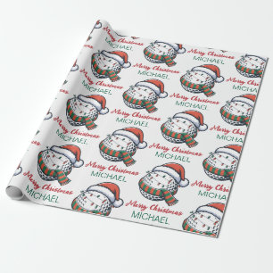 Persoonlijke Kerst Golfbal Met Kerstmannenhoed Cadeaupapier