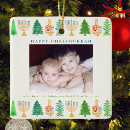 Persoonlijke Kerst-Hanukkah-foto Kerstbal Keramisch Ornament