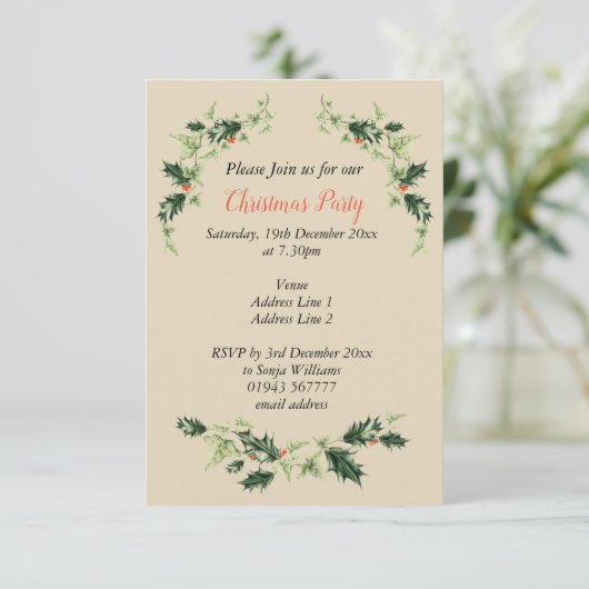 Persoonlijke,  kerst in Holly en Ivy Kaart (Staand voorkant)