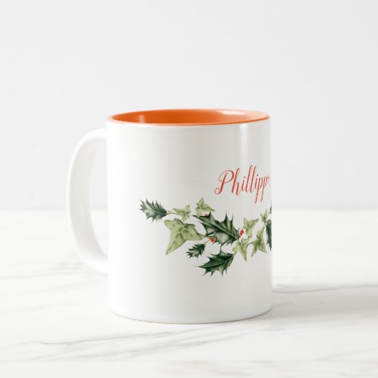 Persoonlijke,  kerst in Holly en Ivy Tweekleurige Koffiemok (Voorkant links)