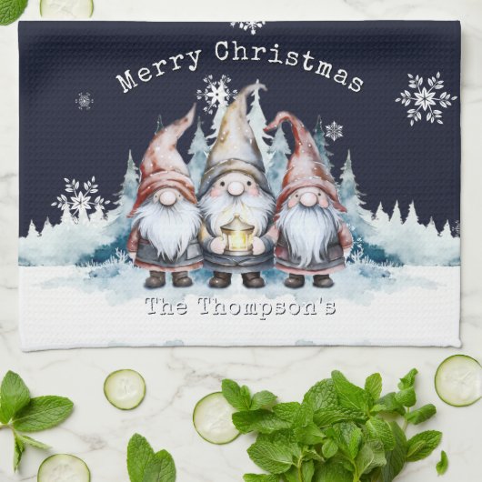 Persoonlijke Kerst Kabouters in Waterverf Theedoek (Gevouwen)