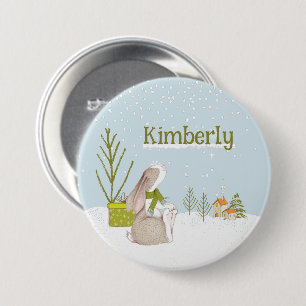 Persoonlijke Kerst Konijn Naam Ronde Button 7,6 Cm