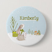 Persoonlijke Kerst Konijn Naam Ronde Button 7,6 Cm (Voorkant)
