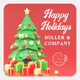 Persoonlijke Kerst Logo Zakelijke Feestdagen Vierkante Sticker