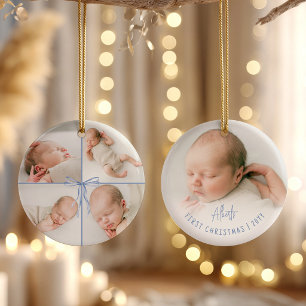 Persoonlijke kerst met 5 foto's voor baby's eerste keramisch ornament