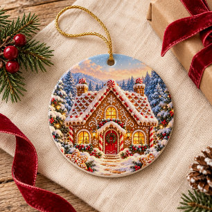 Persoonlijke kerst met gemberkoekhuisje keramisch ornament