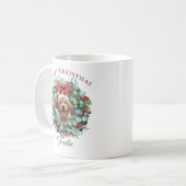 Persoonlijke kerst mok voor huisdieren met krans e (Voorkant links)