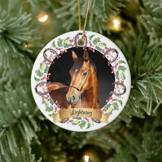 Persoonlijke Kerst Paard Foto Keramisch Ornament (Boom)