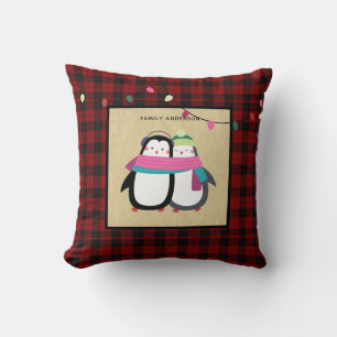 Persoonlijke Kerst Penguins Buffalo Plaid voor Kin Kussen