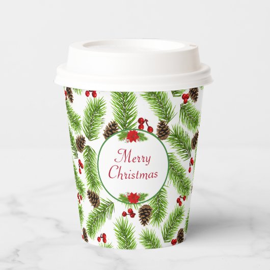 Persoonlijke Kerst Pijnappels & Bessen Papieren Bekers (Voorkant)