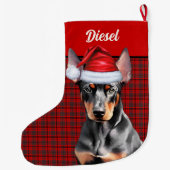 Persoonlijke Kerst Plaid Dobermann Pinscher Hond Grote Kerstsok (Achterkant)