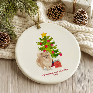 Persoonlijke Kerst Pomeranian Hond Keramisch Ornament