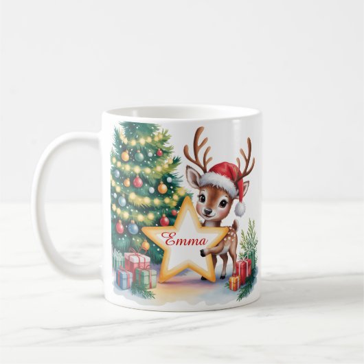 Persoonlijke Kerst Reindeer Aangepaste Naam Koffiemok (Links)