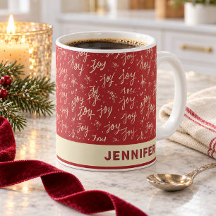 Persoonlijke Kerst Rode Joy Script Naam Koffiemok