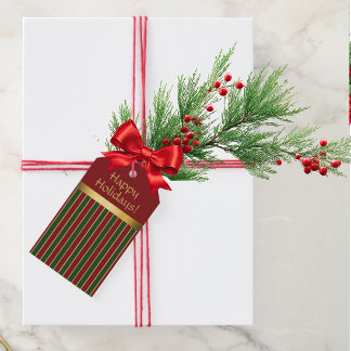 Persoonlijke Kerst Rood Groen Goud Streep Cadeaulabel