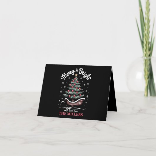 Persoonlijke Kerst slee boom Merry & Bright Kaart (Voorkant)