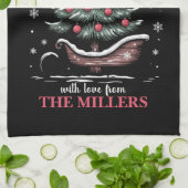 Persoonlijke Kerst slee Kerstboom Merry & Bright Theedoek (Gevouwen)