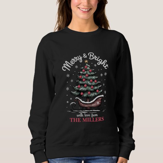 Persoonlijke Kerst slee Kerstboom Merry & Bright Trui (Voorkant)