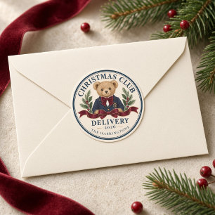 Persoonlijke kerst-teddybeerbezorging  ronde sticker