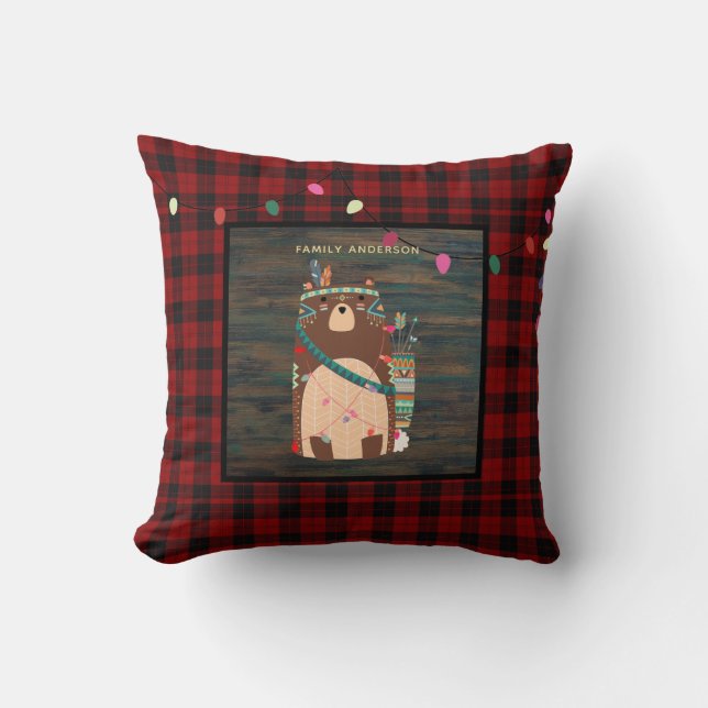Persoonlijke Kerst Tribale Beer Buffalo Plaid voor Kussen (Voorkant)