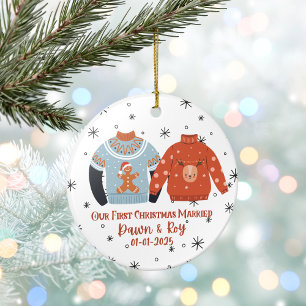 Persoonlijke kerst-verlovingsornament, op maat gem keramisch ornament