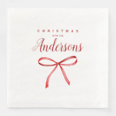 Persoonlijke Kerst voor de Familie - rode lint Servet (Voorkant)