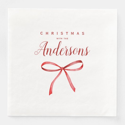 Persoonlijke Kerst voor de Familie - rode lint Servet (Voorkant)