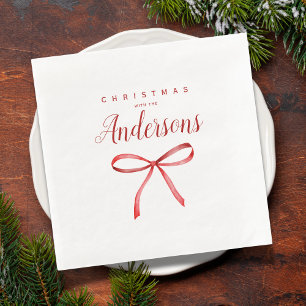Persoonlijke Kerst voor de Familie - rode lint Servet