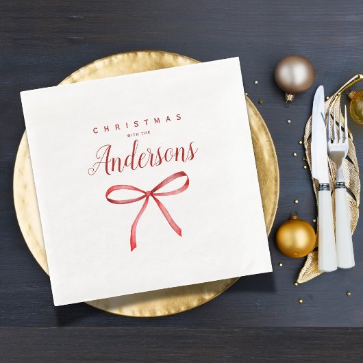 Persoonlijke Kerst voor de Familie - rode lint Servet