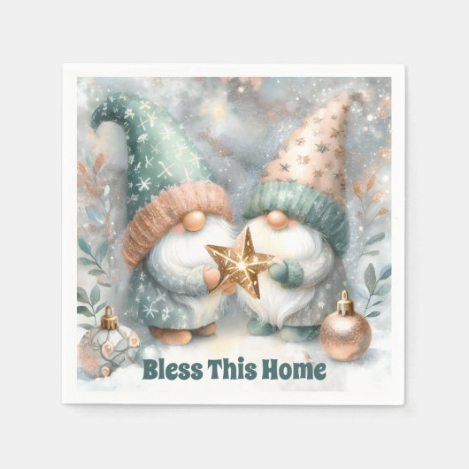 Persoonlijke Kerst Winter Kabouter Zegen Dit Huis Servet (Voorkant)
