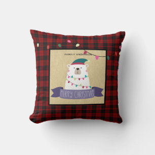 Persoonlijke Kerst Xmas Ijsbeer Buffalo Plaid voor Kussen