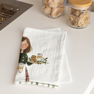 Persoonlijke Kerstbakdame met Kat  Theedoek