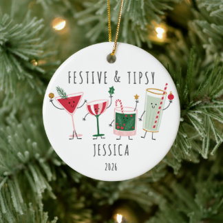 Persoonlijke Kerstbal 'Feestelijk & Dronken' Keramisch Ornament
