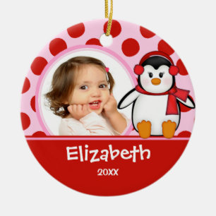 Persoonlijke Kerstbal Pinguïn voor Meisjes Keramisch Ornament