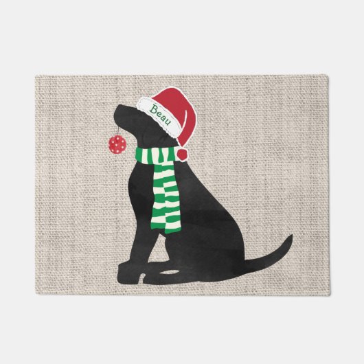 Persoonlijke kerstbal zwarte lab Holiday Dog Deurmat (Voorkant)