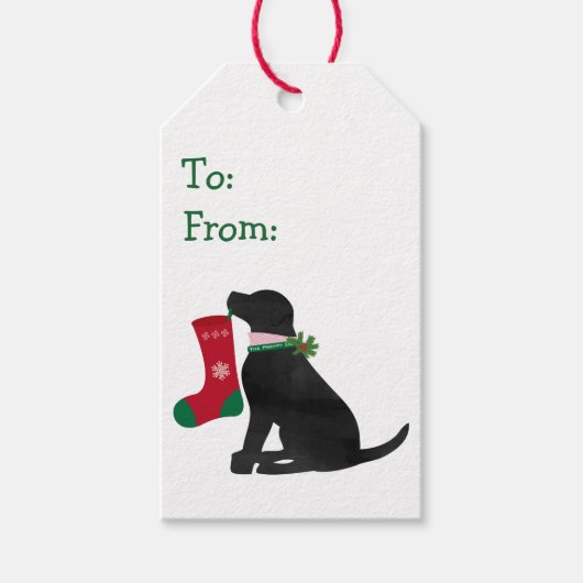 Persoonlijke kerstbal zwarte lab Preppy Dog Cadeaulabel (Voorkant)