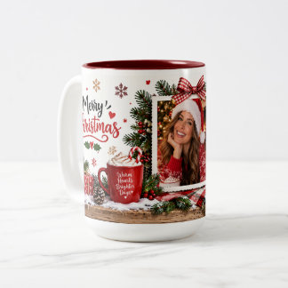 Persoonlijke kerstbeker met aangepaste foto tweekleurige koffiemok