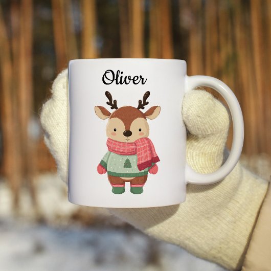 Persoonlijke kerstbeker met een knuffelachtig rend koffiemok