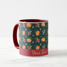 Persoonlijke kerstbeker met sinaasappels en hulst mok