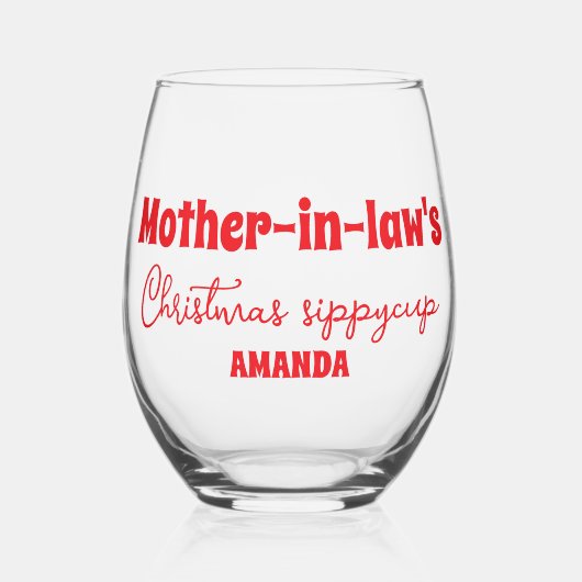 Persoonlijke kerstbeker voor schoonmoeder wijnglas zonder voet (Voorkant)
