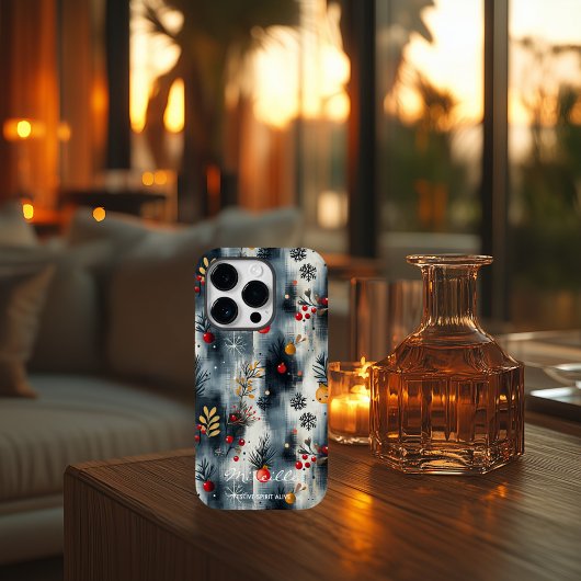 Persoonlijke Kerstbessen en Sneeuwvlokken Case-Mate iPhone Case